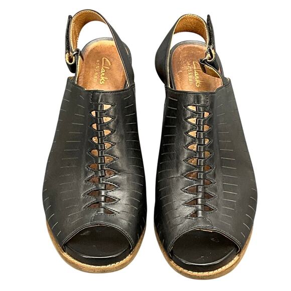 Clarks Artisan Briatta Slingback Black Leather Block-Heel Peep Toe Mule 10M - Picture 5 of 11